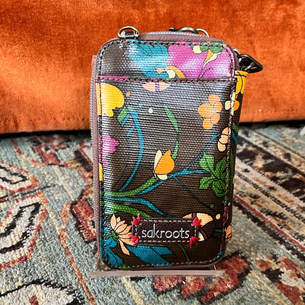 Sakroots Women’s Brown Multi Floral Crossbody Phone Case/Wallet